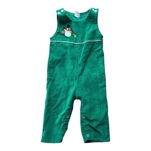 VTG Sears Cord‎ Overalls Romper Size 12M? Embroidered Snowman Christmas Holiday